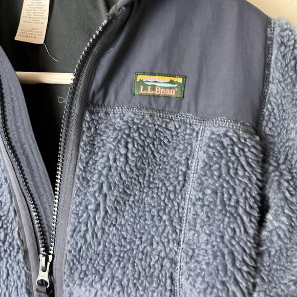 L.L.Bean Jacket Youth Medium 10-12 Blue Hooded Sherpa Fleece Full Zip High Pile - Picture 2 of 8
